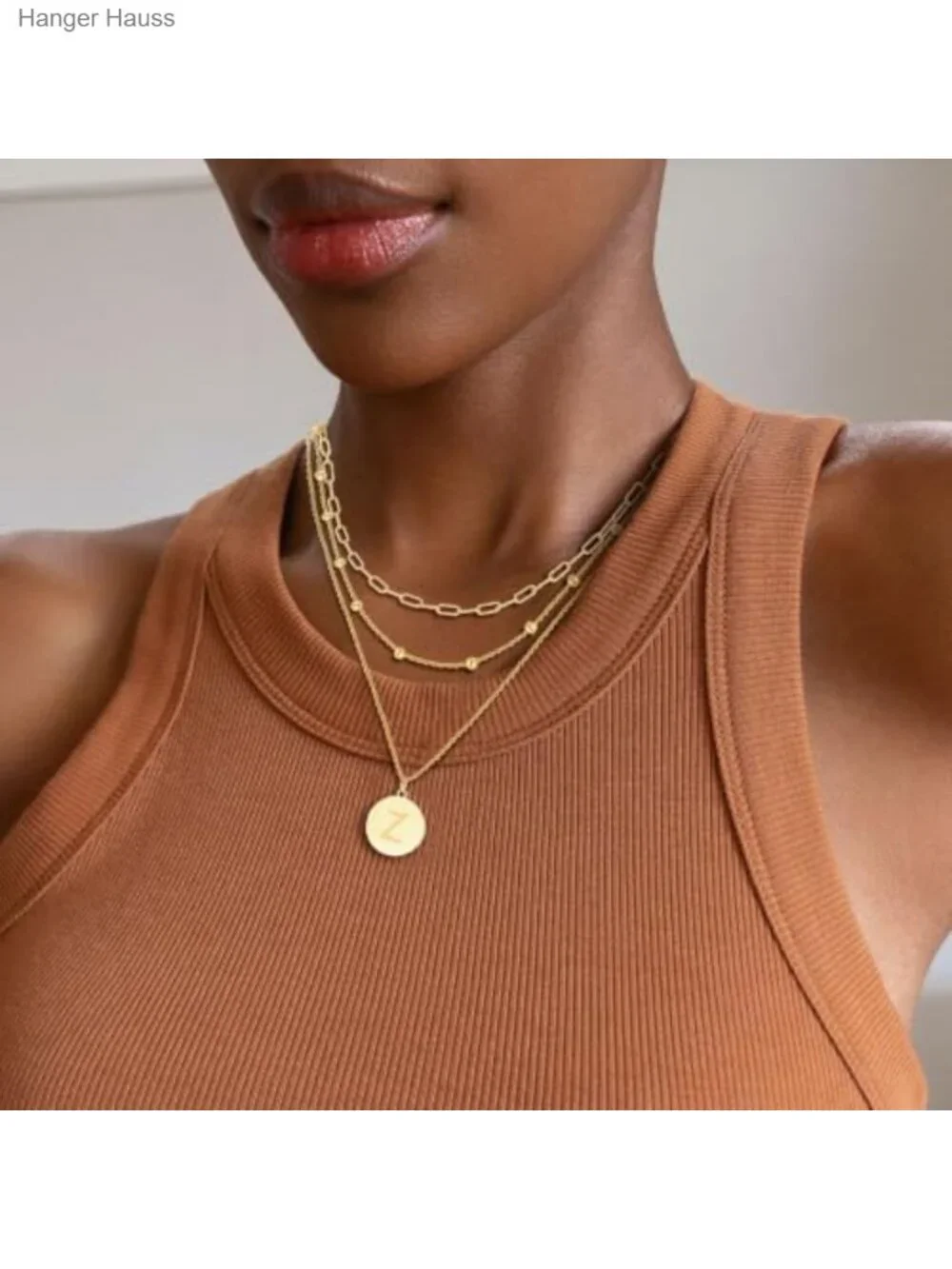 18K Gold Plated Layered Necklace Set 3Pc Stackable Heart Pendant